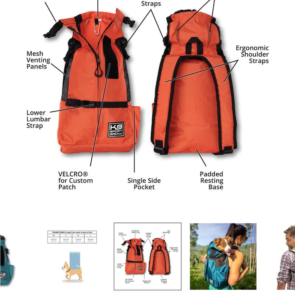 Orange Pet Carrier XS 10’-13’ from collar to tail